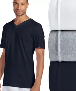 Men's Jockey® 3-pack V-Neck Tees -Casual Outfits For Men Elegant store 1140243 White Gray Navy