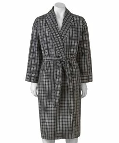 Big & Tall Hanes® Lightweight Woven Shawl Robe -Casual Outfits For Men Elegant store 2517244 Black Plaid