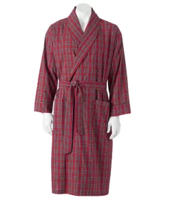 Big & Tall Hanes® Lightweight Woven Shawl Robe -Casual Outfits For Men Elegant store 2517244 Red Plaid