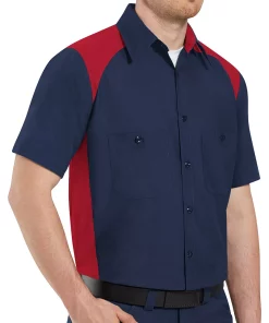 Men's Red Kap Classic-Fit Motorsports Colorblock Button-Down Shirt -Casual Outfits For Men Elegant store 2575008 Red Navy