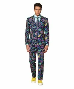 Men's OppoSuits Slim-Fit Novelty Pattern Suit & Tie Set 16 Men's OppoSuits Slim-Fit Novelty Pattern Suit & Tie Set -Casual Outfits For Men Elegant store 2960606 Bright Light Black