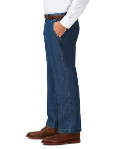 Big & Tall Haggar Classic-Fit Flat-Front Stretch Denim Trousers -Casual Outfits For Men Elegant store 3081452 ALT2