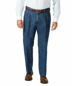 Big & Tall Hagar Classic-Fit Pleated-Front Stretch Denim Trousers