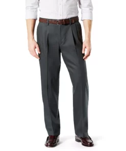 Men's Dockers® Signature Khaki Relaxed-Fit Stretch Pleated Pants -Casual Outfits For Men Elegant store 3391505 Steelhead