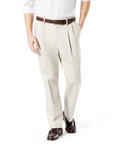 Men's Dockers® Signature Khaki Lux Classic-Fit Stretch Pleated Pants -Casual Outfits For Men Elegant store 3392632 Cloud