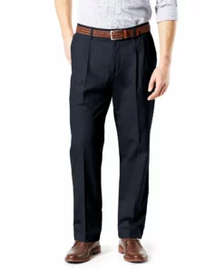 Men's Dockers® Signature Khaki Lux Classic-Fit Stretch Pleated Pants -Casual Outfits For Men Elegant store 3392632 Dockers Navy