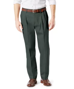 Men's Dockers® Signature Khaki Lux Classic-Fit Stretch Pleated Pants -Casual Outfits For Men Elegant store 3392632 Olive Grove