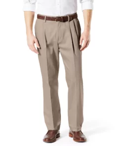 Men's Dockers® Signature Khaki Lux Classic-Fit Stretch Pleated Pants -Casual Outfits For Men Elegant store 3392632 Timber Wolf