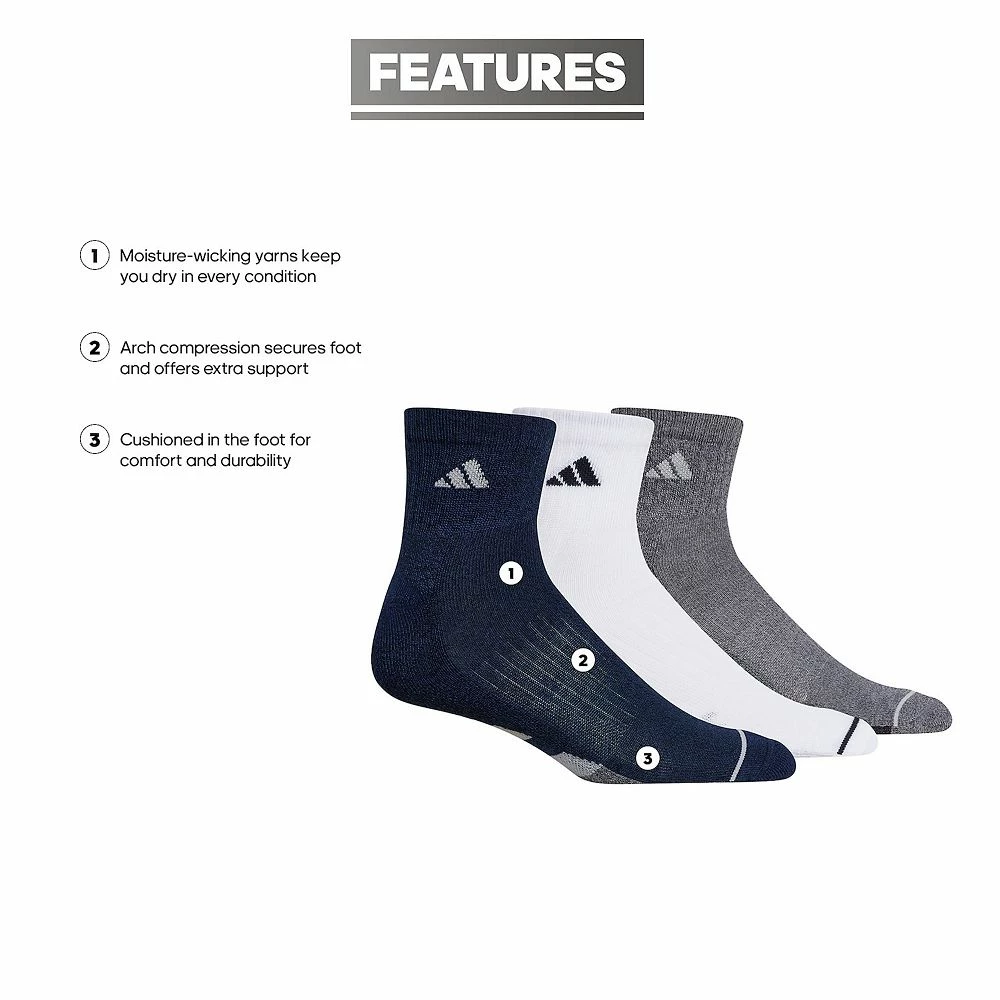 Men's adidas Cushioned II 3-pack Quarter Socks 8 Men's adidas Cushioned II 3-pack Quarter Socks - Image 6