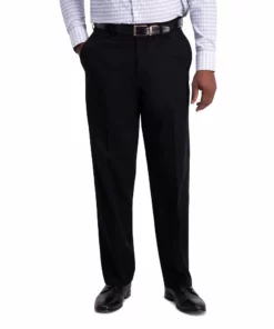 Men's Haggar® Iron Free Premium Khaki™ Classic-Fit Flat Front Hidden Comfort Waistband Casual Pant -Casual Outfits For Men Elegant store 3696341 Black