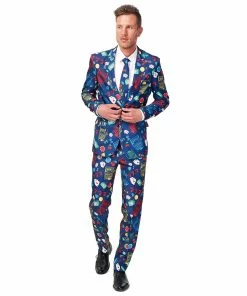 Men's Suitmeister Slim-Fit Novelty Pattern Suit & Tie Set -Casual Outfits For Men Elegant store 3747982 Blue Print