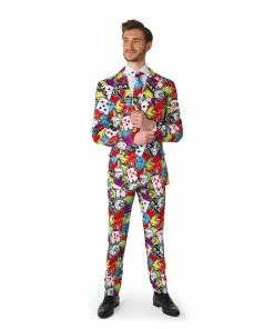 Men's Suitmeister Slim-Fit Novelty Pattern Suit & Tie Set -Casual Outfits For Men Elegant store 3747982 Casino Poker