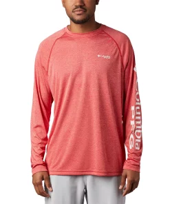 Men's Columbia PFG Terminal Tackle™ Heather Long Sleeve Shirt -Casual Outfits For Men Elegant store 3843032 Red Spark Heather