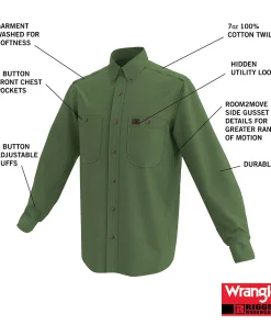 Men's Wrangler RIGGS Workwear Twill Button-Down Shirt -Casual Outfits For Men Elegant store 3973843 ALT99