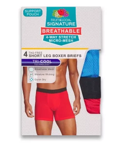Men's Fruit of the Loom® Signature 4-pack Breathable 4-Way Stretch Micro-Mesh Short-Leg Boxer Briefs -Casual Outfits For Men Elegant store 3978202 ALT2