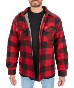 Men's Smith's Workwear Sherpa-Lined Plaid Microfleece Shirt Jacket -Casual Outfits For Men Elegant store 4134567 New Red Black
