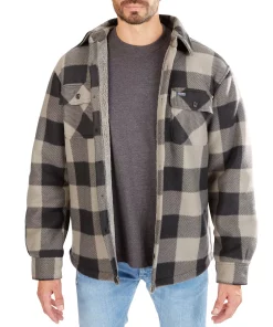 Men's Smith's Workwear Sherpa-Lined Plaid Microfleece Shirt Jacket -Casual Outfits For Men Elegant store 4134567 Stone Black