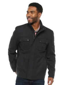 Men's Vintage Leather Wool-Blend Stand-Collar Jacket