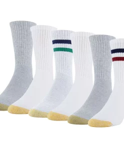 Men's GOLDTOE® 6-pack Short Crew Socks -Casual Outfits For Men Elegant store 4344561 White Stripe