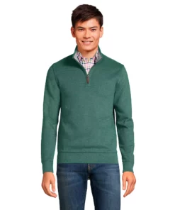 Men's Lands' End Bedford Regular-Fit Ribbed Quarter-Zip Pullover Sweater 22 Men's Lands' End Bedford Regular-Fit Ribbed Quarter-Zip Pullover Sweater -Casual Outfits For Men Elegant store 4422815 Deep Green Heather