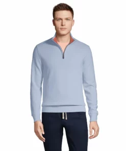 Men's Lands' End Bedford Regular-Fit Ribbed Quarter-Zip Pullover Sweater 16 Men's Lands' End Bedford Regular-Fit Ribbed Quarter-Zip Pullover Sweater -Casual Outfits For Men Elegant store 4422815 Soft Blue Haze