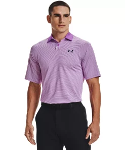 Men's Under Armour Striped Classic-Fit Performance Golf Polo -Casual Outfits For Men Elegant store 4526407 Magenta