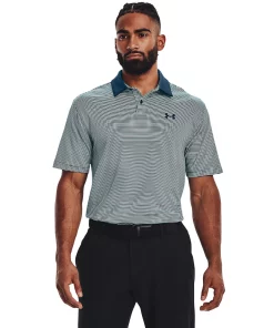 Men's Under Armour Striped Classic-Fit Performance Golf Polo -Casual Outfits For Men Elegant store 4526407 Petrol Blue