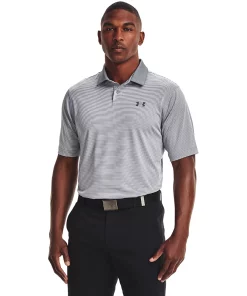Men's Under Armour Striped Classic-Fit Performance Golf Polo -Casual Outfits For Men Elegant store 4526407 Steel