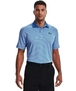Men's Under Armour Striped Classic-Fit Performance Golf Polo -Casual Outfits For Men Elegant store 4526407 Victory Blue