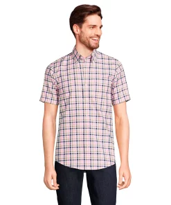 Big & Tall Lands' End No-Iron Button-Down Shirt -Casual Outfits For Men Elegant store 4549514 Pink Multi Check