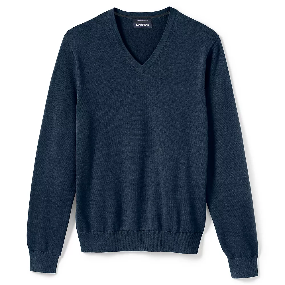 Big & Tall Lands' End Classic-Fit Fine-Gauge Supima Cotton V-neck Sweater 5 Big & Tall Lands' End Classic-Fit Fine-Gauge Supima Cotton V-neck Sweater - Image 3