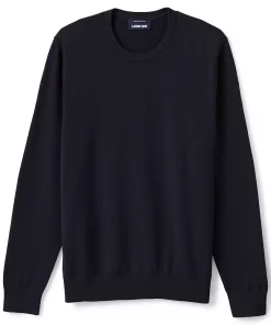 Big & Tall Lands' End Fine-Gauge Supima Cotton Crewneck Sweater 10 Big & Tall Lands' End Fine-Gauge Supima Cotton Crewneck Sweater -Casual Outfits For Men Elegant store 4552525 Black