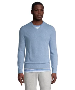 Big & Tall Lands' End Fine-Gauge Cashmere V-neck Sweater -Casual Outfits For Men Elegant store 4552781 Blue Haze Heather
