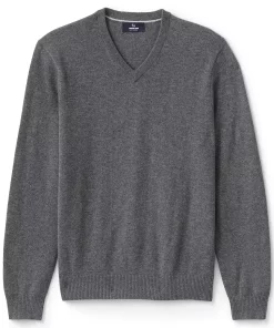 Big & Tall Lands' End Fine-Gauge Cashmere V-neck Sweater -Casual Outfits For Men Elegant store 4552781 Charcoal Heather