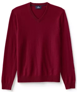 Big & Tall Lands' End Fine-Gauge Cashmere V-neck Sweater -Casual Outfits For Men Elegant store 4552781 Dark Red
