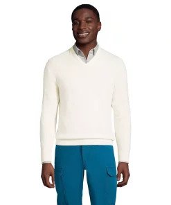 Big & Tall Lands' End Fine-Gauge Cashmere V-neck Sweater -Casual Outfits For Men Elegant store 4552781 Ivory Sand