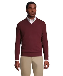 Big & Tall Lands' End Fine-Gauge Cashmere V-neck Sweater -Casual Outfits For Men Elegant store 4552781 Mulled Wine Heather