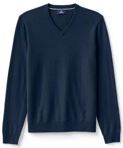 Big & Tall Lands' End Fine-Gauge Cashmere V-neck Sweater -Casual Outfits For Men Elegant store 4552781 Radiant Navy