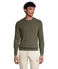Big & Tall Men's Lands' End Fine Gauge Cashmere Crewneck Sweater -Casual Outfits For Men Elegant store 4552785 Forest Moss Heather