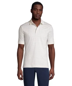 Men's Lands' End Jacquard Super Soft Supima Polo -Casual Outfits For Men Elegant store 4557198 Ivory Tattersall