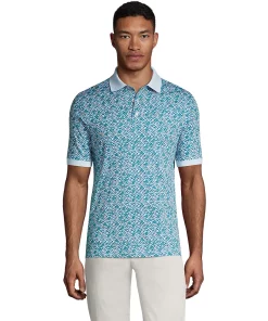 Men's Lands' End Jacquard Super Soft Supima Polo -Casual Outfits For Men Elegant store 4557198 Teal Petal Floral