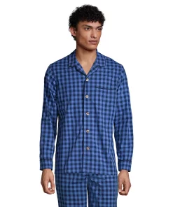 Men's Lands' End Broadcloth Pajama Sleep Shirt -Casual Outfits For Men Elegant store 4561215 Blue Navy Gingham