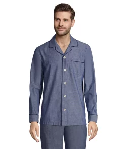 Men's Lands' End Broadcloth Pajama Sleep Shirt -Casual Outfits For Men Elegant store 4561215 Indigo Chambray