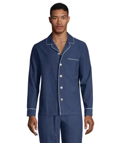 Men's Lands' End Broadcloth Pajama Sleep Shirt -Casual Outfits For Men Elegant store 4561215 Indigo Navy Chambray