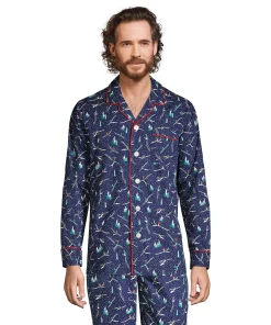 Men's Lands' End Broadcloth Pajama Sleep Shirt -Casual Outfits For Men Elegant store 4561215 Navy Snow Skiers