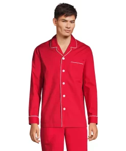 Men's Lands' End Broadcloth Pajama Sleep Shirt -Casual Outfits For Men Elegant store 4561215 Rich Red