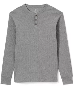 Men's Lands' End Ribbed Pajama Sleep Henley -Casual Outfits For Men Elegant store 4561226 Pewter Heather
