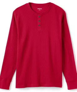 Men's Lands' End Ribbed Pajama Sleep Henley -Casual Outfits For Men Elegant store 4561226 Rich Red