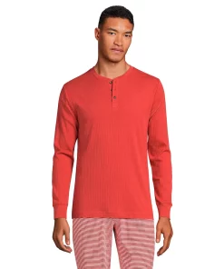 Men's Lands' End Ribbed Pajama Sleep Henley -Casual Outfits For Men Elegant store 4561226 Sunwashed Red