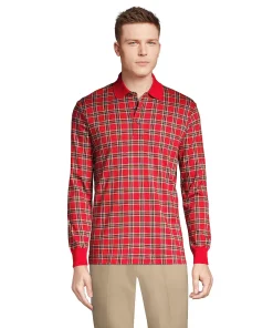 Big & Tall Lands' End Classic-Fit Jacquard Super Soft Supima Polo -Casual Outfits For Men Elegant store 4561436 Red Highland Plaid